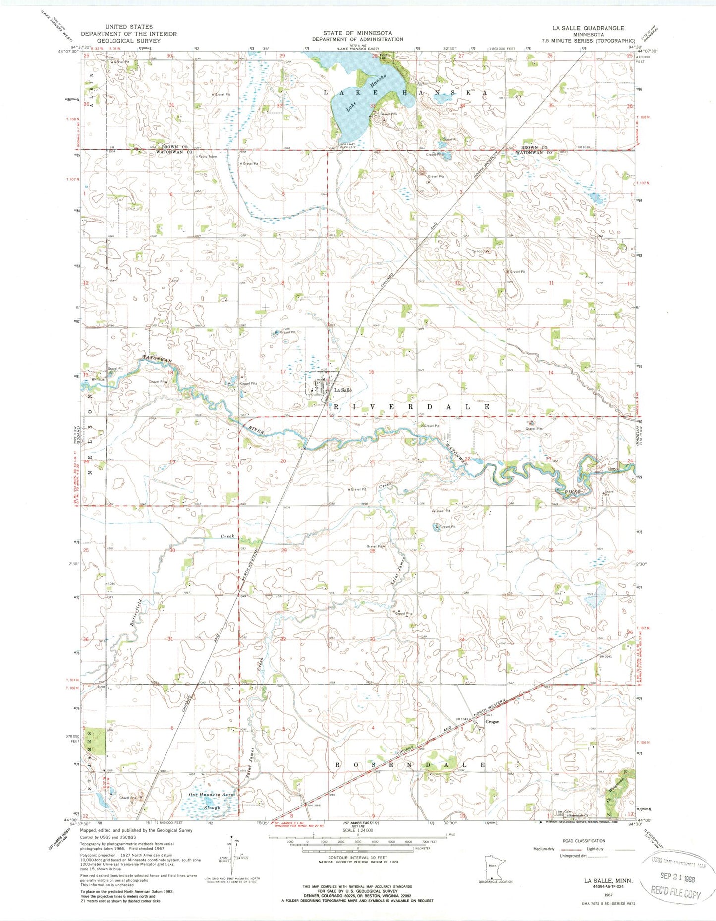 Classic USGS La Salle Minnesota 7.5'x7.5' Topo Map Image