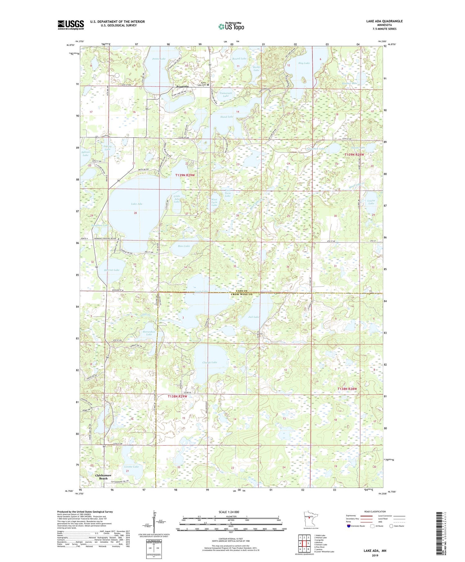 Lake Ada Minnesota US Topo Map Image