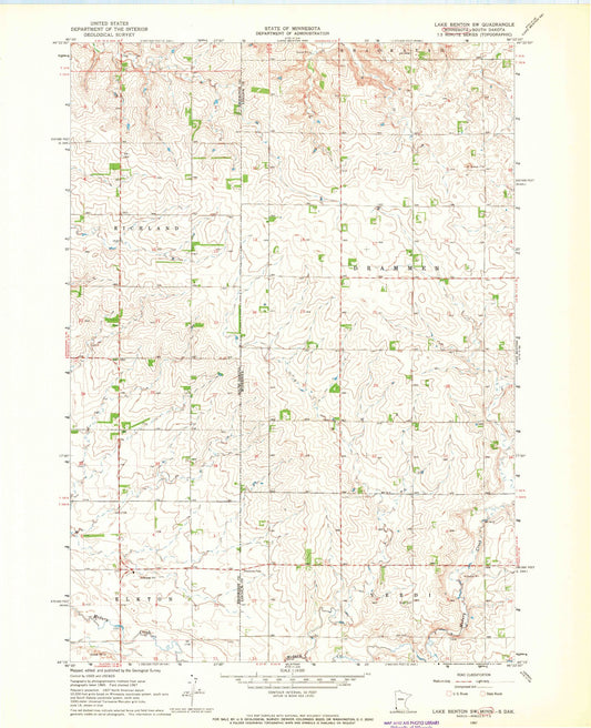 Classic USGS Lake Benton SW Minnesota 7.5'x7.5' Topo Map Image