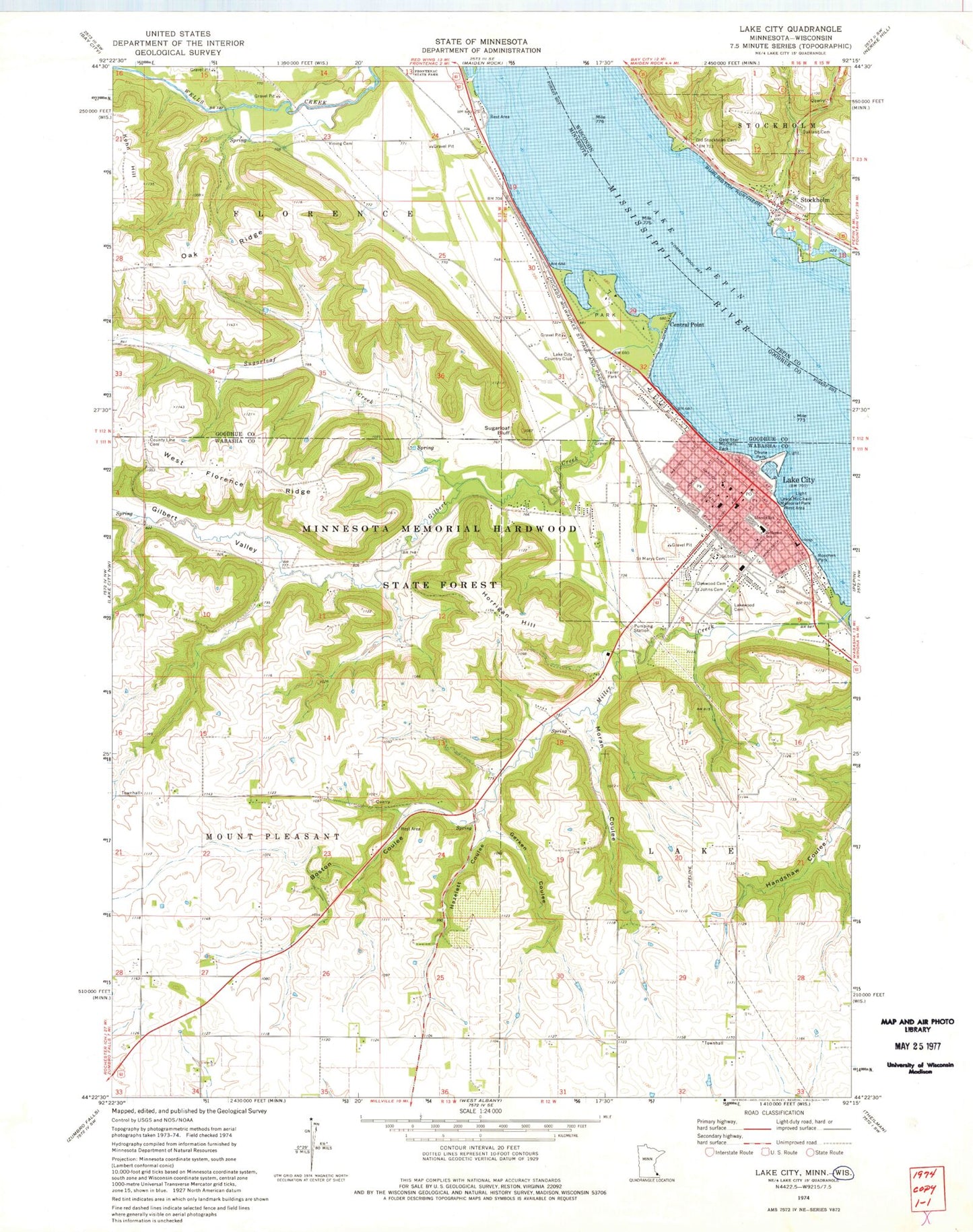 Classic USGS Lake City Minnesota 7.5'x7.5' Topo Map Image