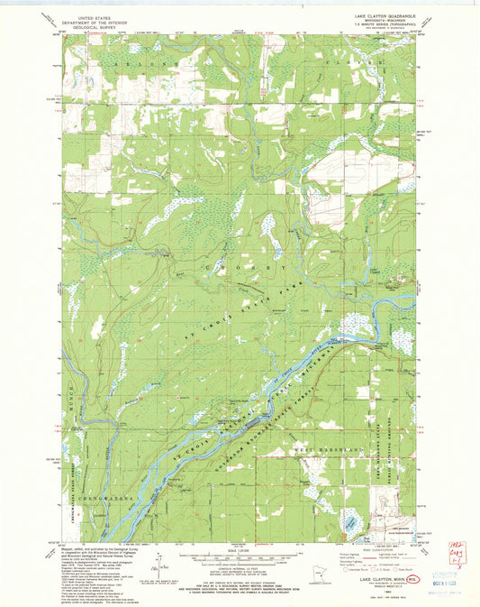 Classic USGS Lake Clayton Minnesota 7.5'x7.5' Topo Map Image