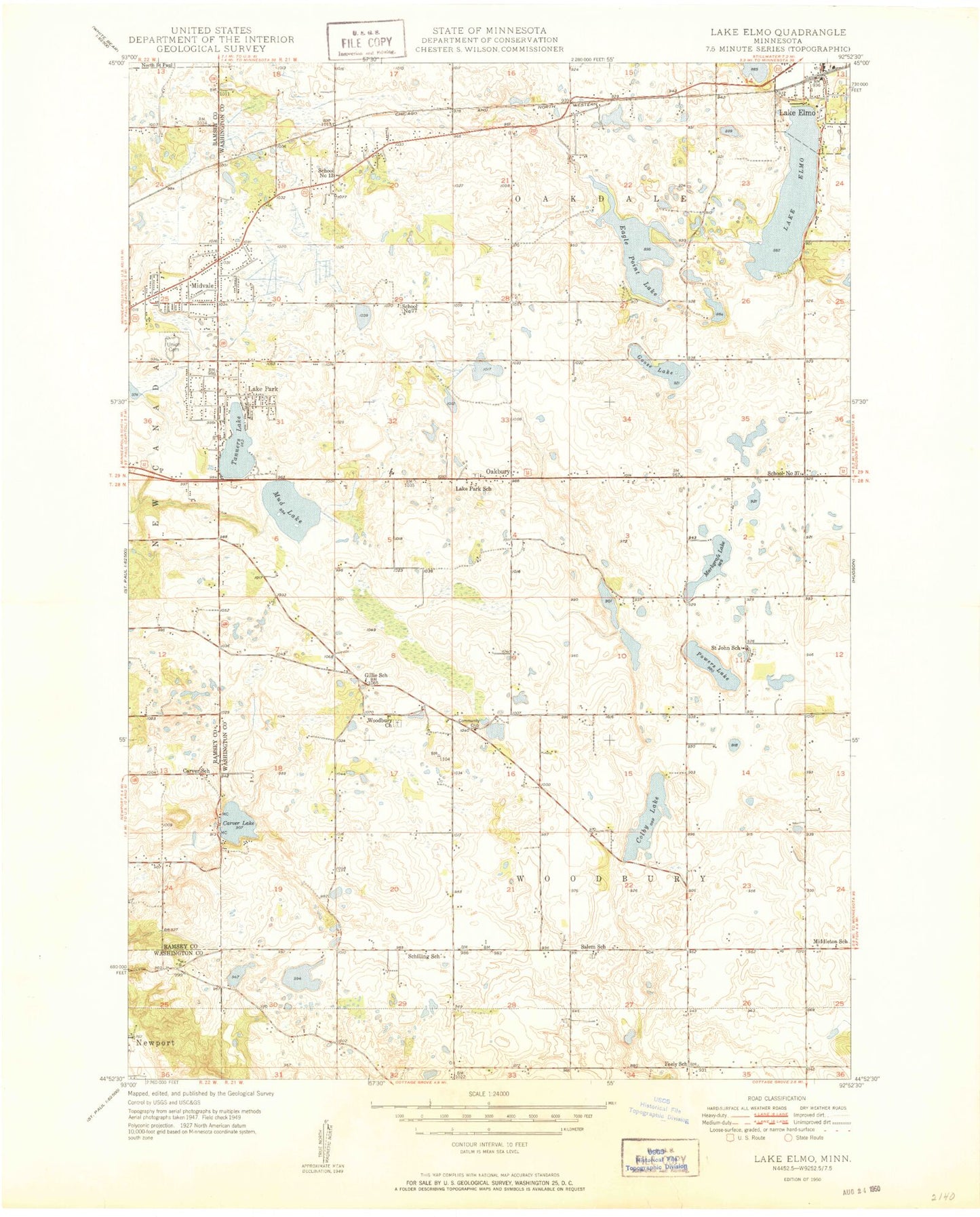 Classic USGS Lake Elmo Minnesota 7.5'x7.5' Topo Map Image