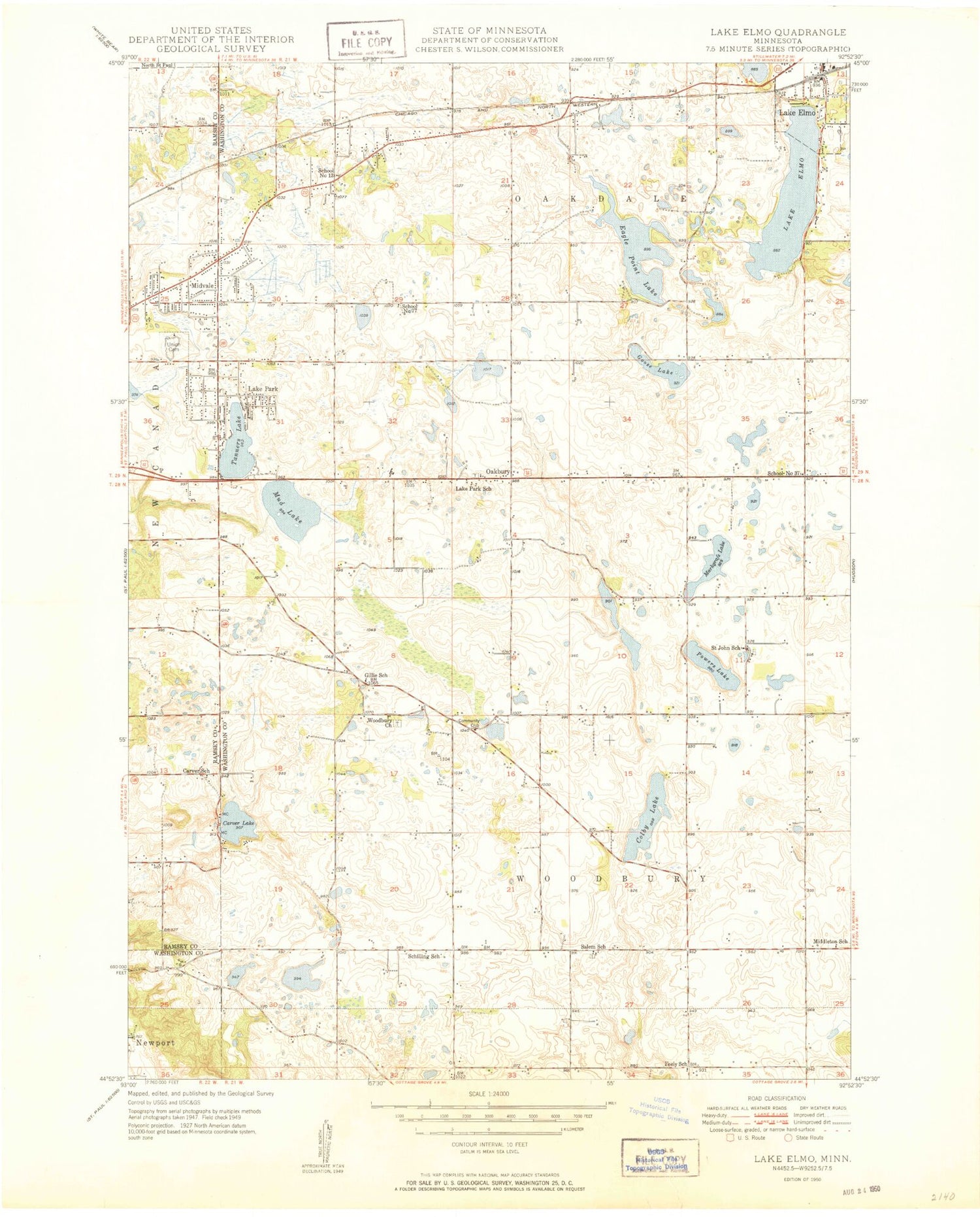 Classic USGS Lake Elmo Minnesota 7.5'x7.5' Topo Map Image