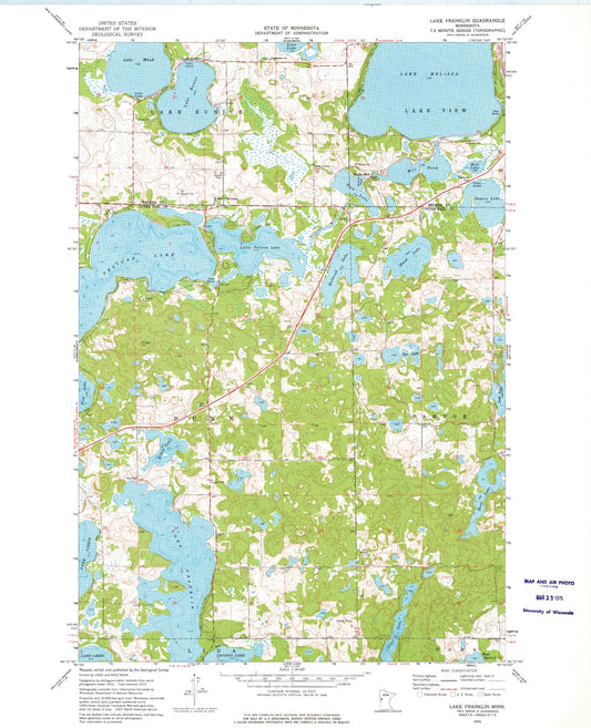 Classic USGS Lake Franklin Minnesota 7.5'x7.5' Topo Map Image