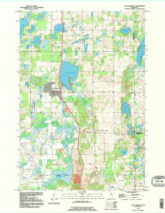 Classic USGS Lake Fremont Minnesota 7.5'x7.5' Topo Map Image