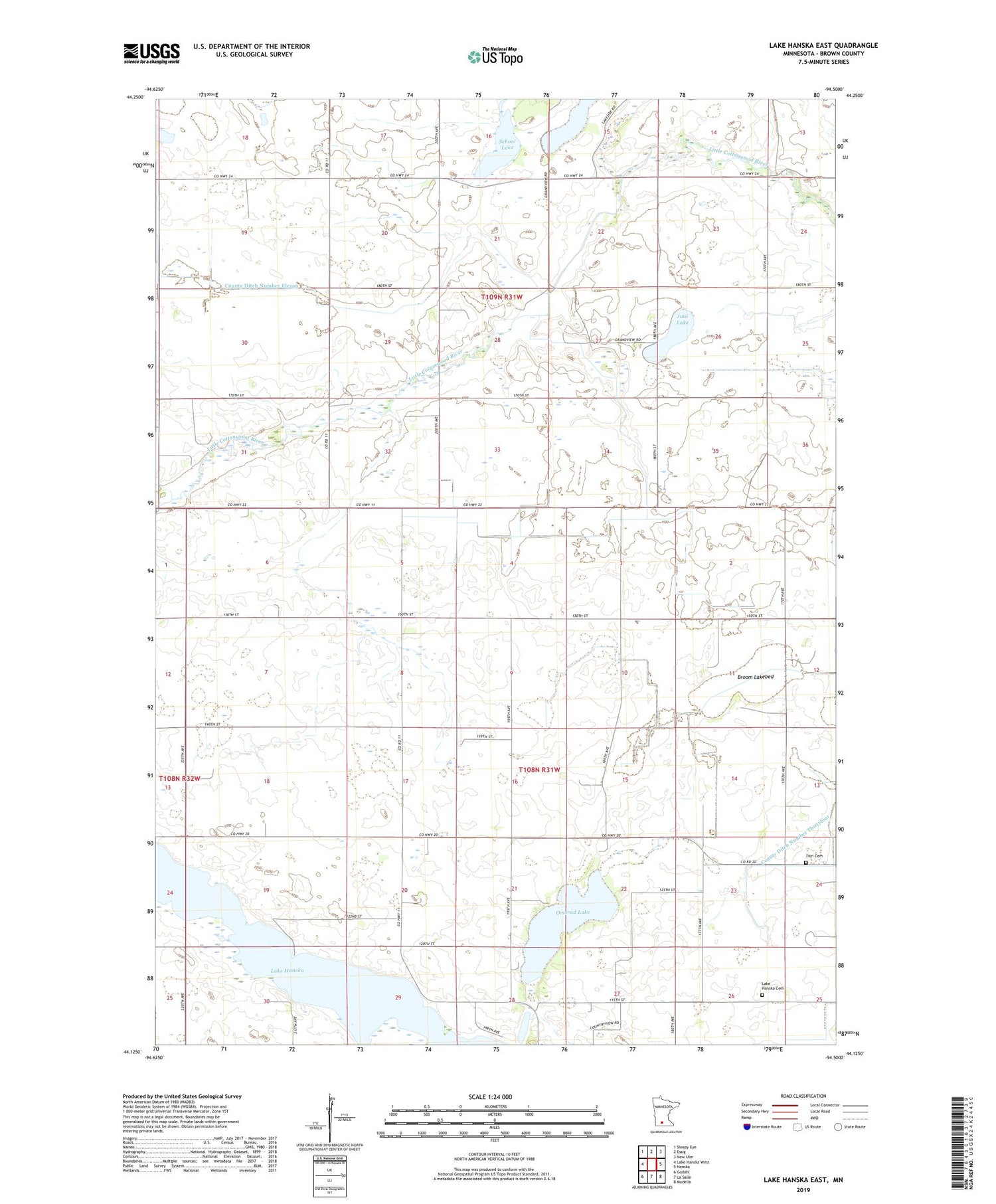 Lake Hanska East Minnesota US Topo Map Image