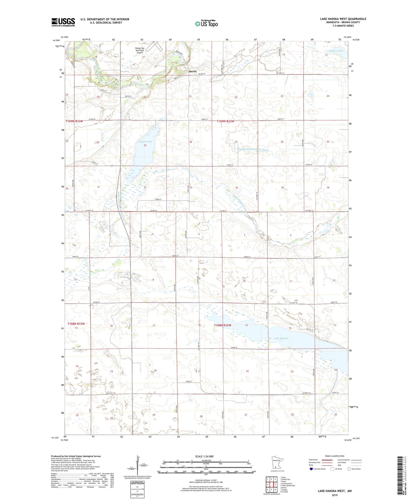 Lake Hanska West Minnesota US Topo Map Image