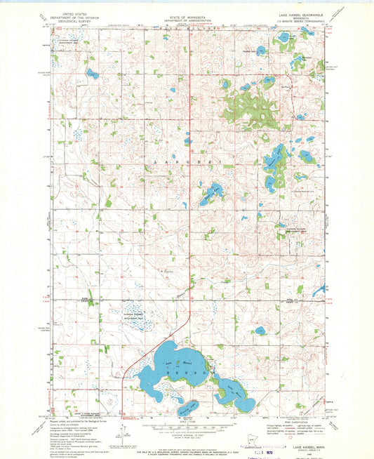 Classic USGS Lake Hassel Minnesota 7.5'x7.5' Topo Map Image
