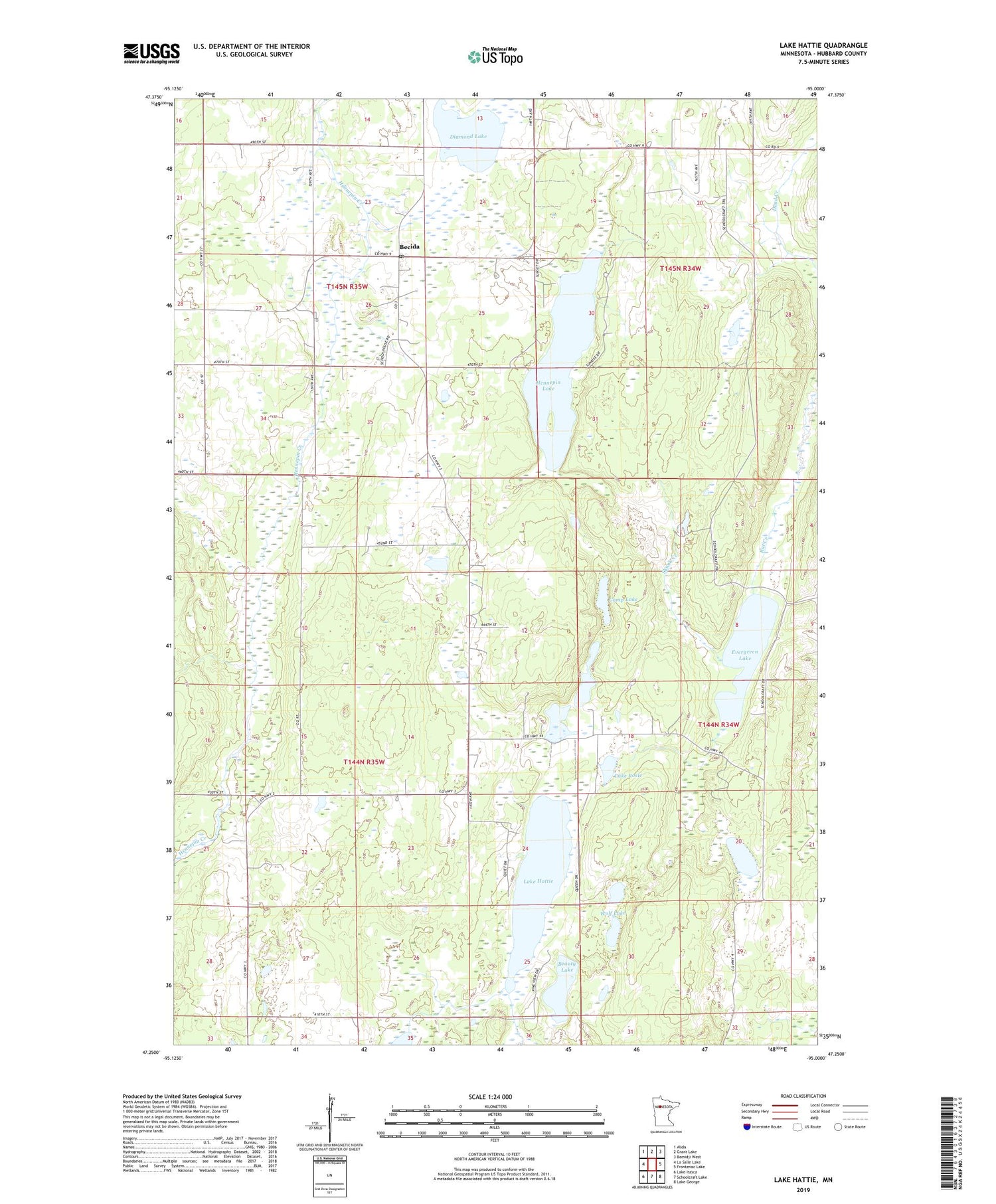 Lake Hattie Minnesota US Topo Map Image