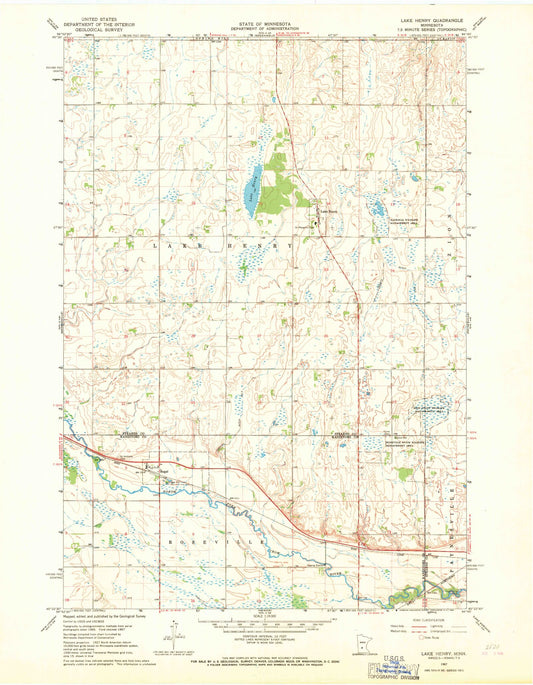 Classic USGS Lake Henry Minnesota 7.5'x7.5' Topo Map Image