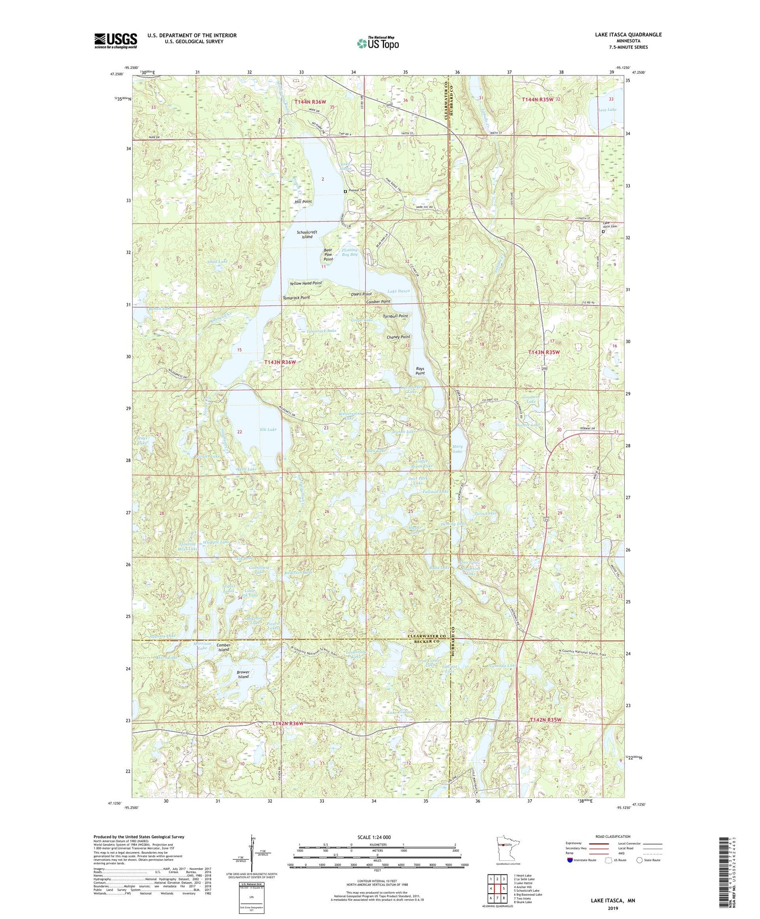 Lake Itasca Minnesota US Topo Map Image