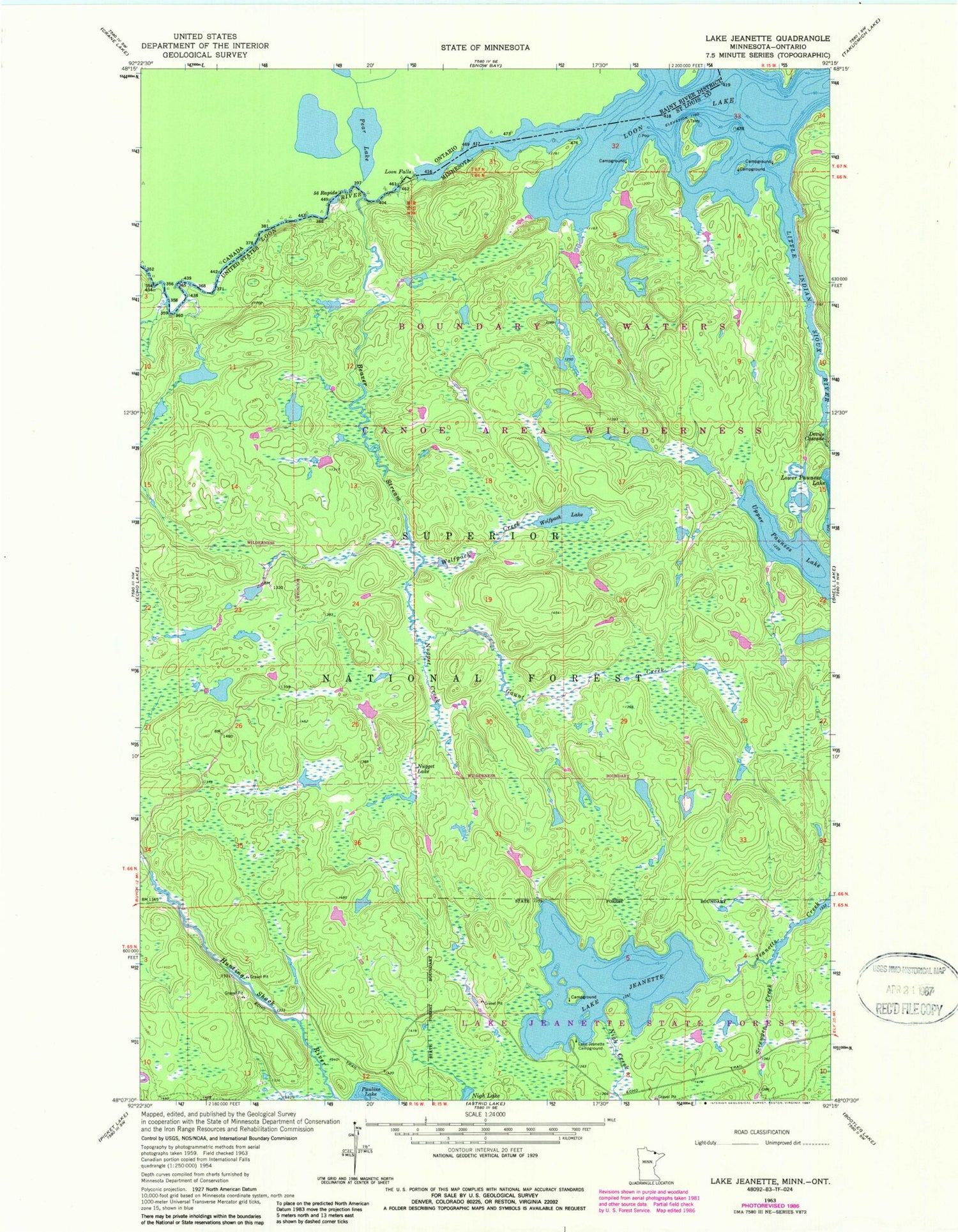 Classic USGS Lake Jeanette Minnesota 7.5'x7.5' Topo Map Image