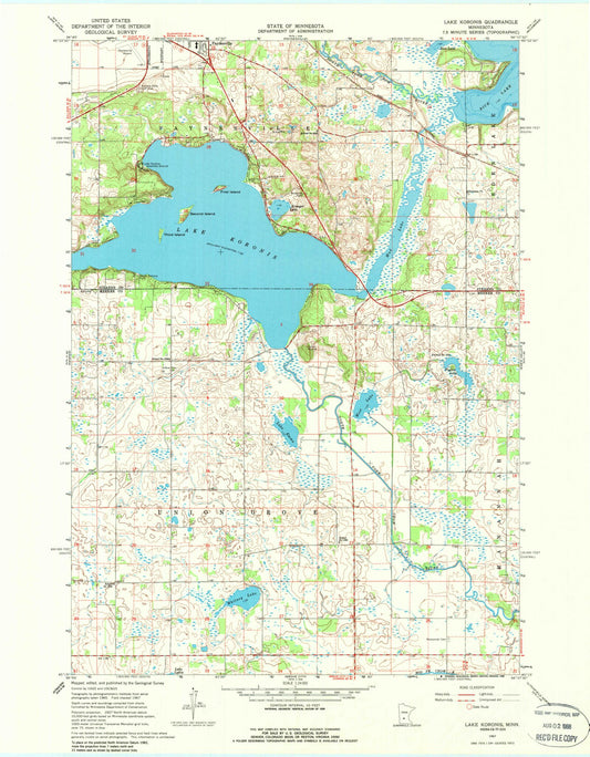 Classic USGS Lake Koronis Minnesota 7.5'x7.5' Topo Map Image