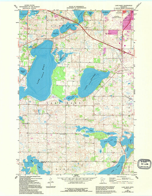 Classic USGS Lake Mary Minnesota 7.5'x7.5' Topo Map Image