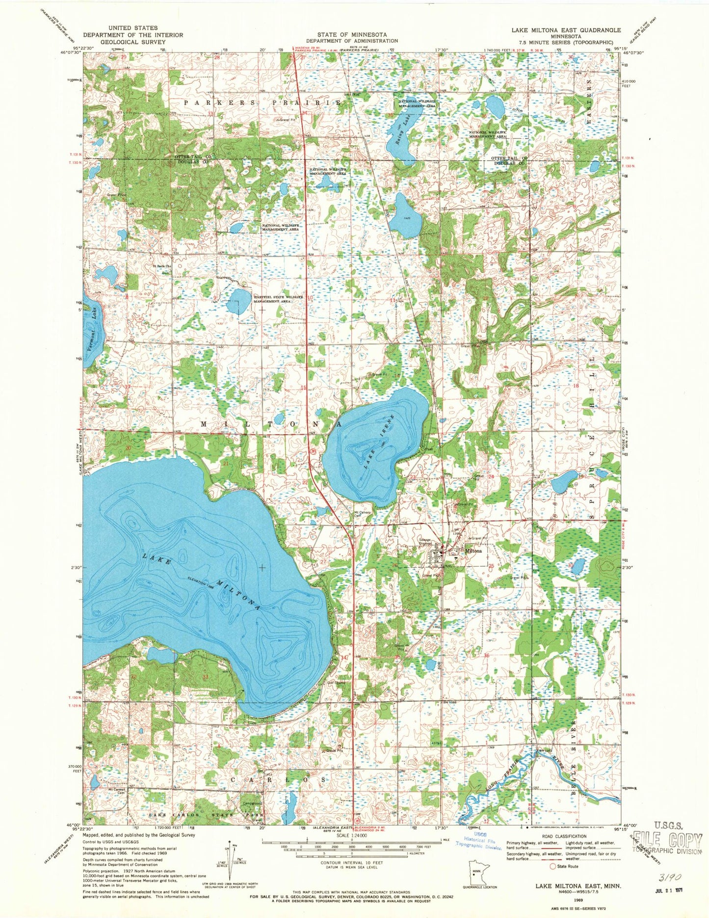 Classic USGS Lake Miltona East Minnesota 7.5'x7.5' Topo Map Image