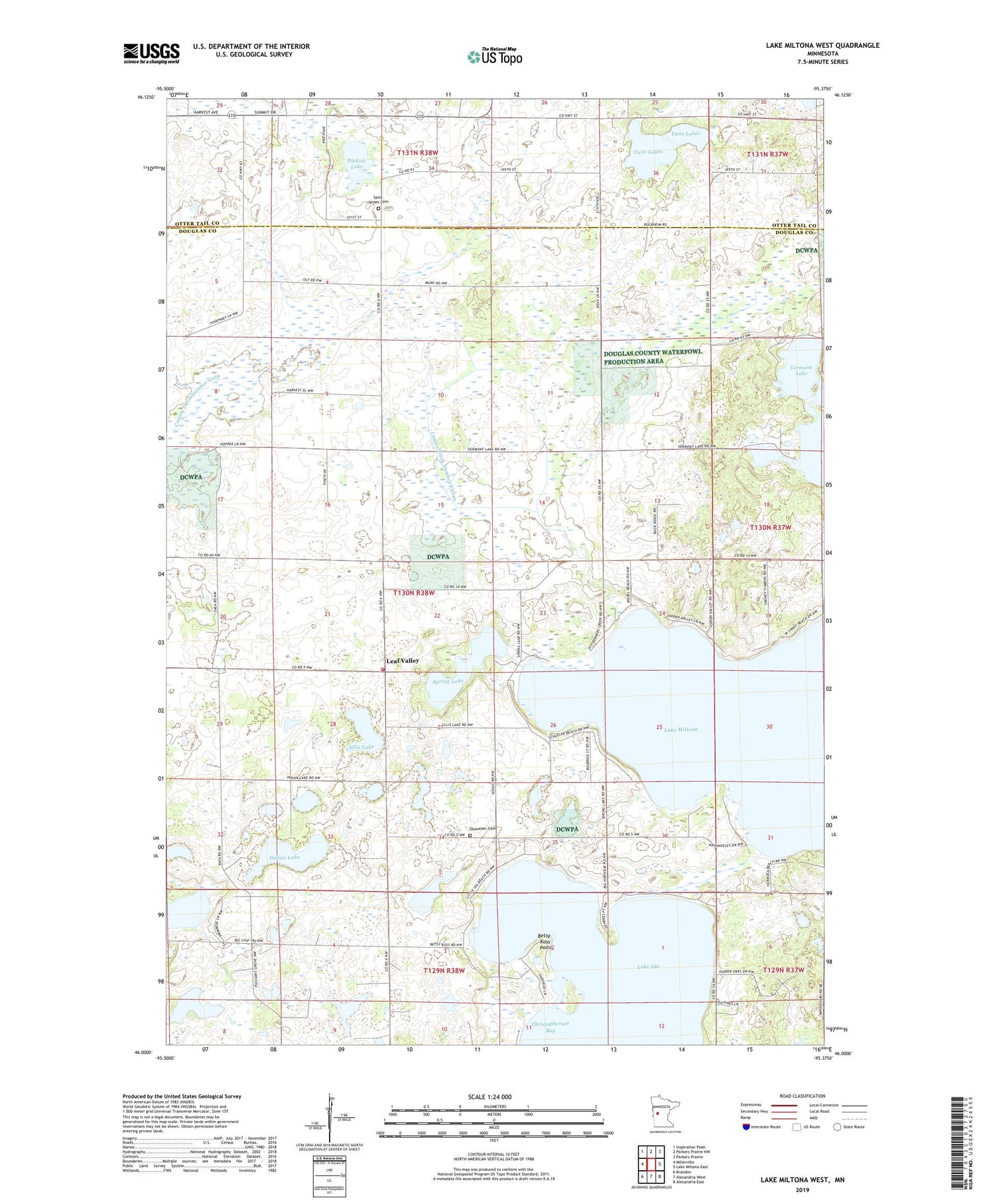 Lake Miltona West Minnesota US Topo Map Image