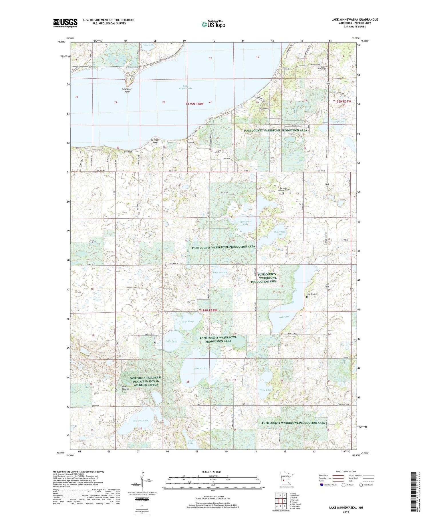 Lake Minnewaska Minnesota US Topo Map Image