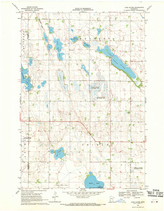 Classic USGS Lake Oliver Minnesota 7.5'x7.5' Topo Map Image