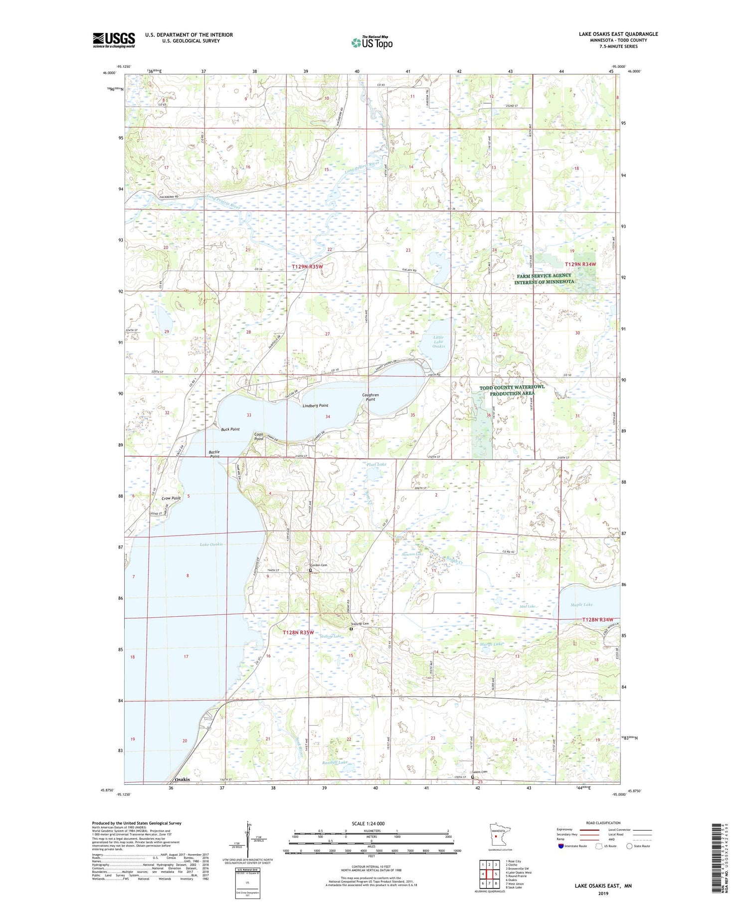 Lake Osakis East Minnesota US Topo Map Image