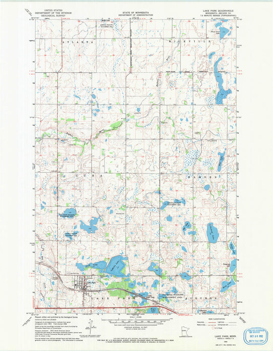 Classic USGS Lake Park Minnesota 7.5'x7.5' Topo Map Image