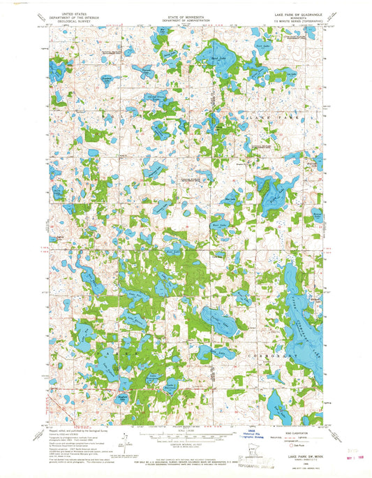 Classic USGS Lake Park SW Minnesota 7.5'x7.5' Topo Map Image