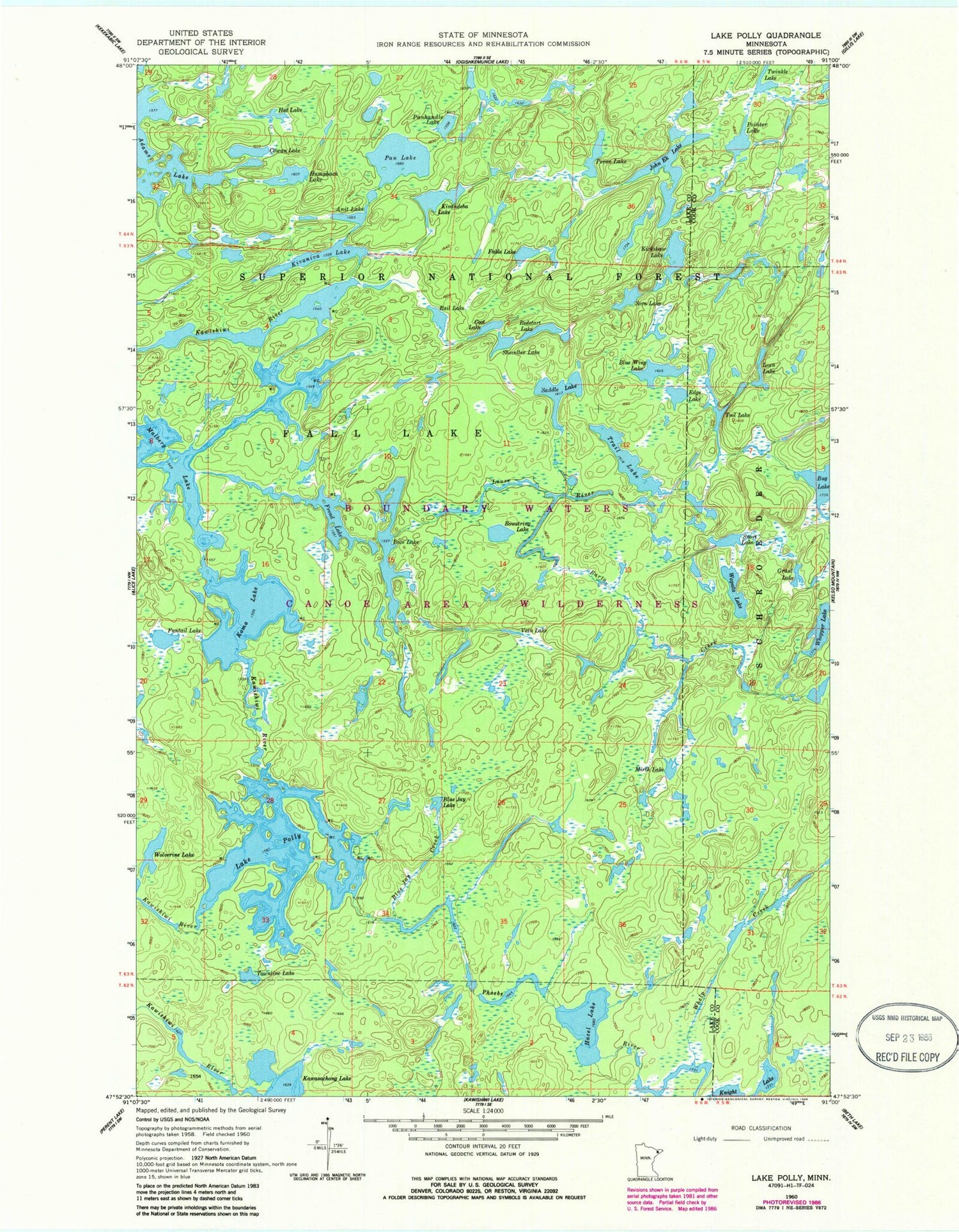 Classic USGS Lake Polly Minnesota 7.5'x7.5' Topo Map Image