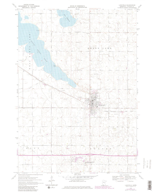 Classic USGS Lakefield Minnesota 7.5'x7.5' Topo Map Image