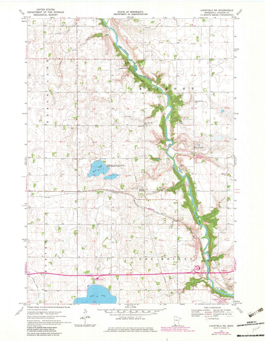 Classic USGS Lakefield NE Minnesota 7.5'x7.5' Topo Map Image