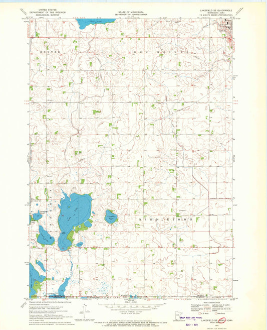 Classic USGS Lakefield SE Minnesota 7.5'x7.5' Topo Map Image