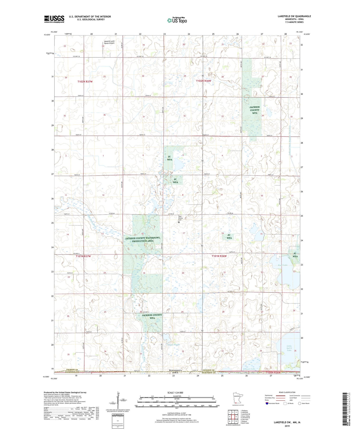 Lakefield SW Minnesota US Topo Map Image