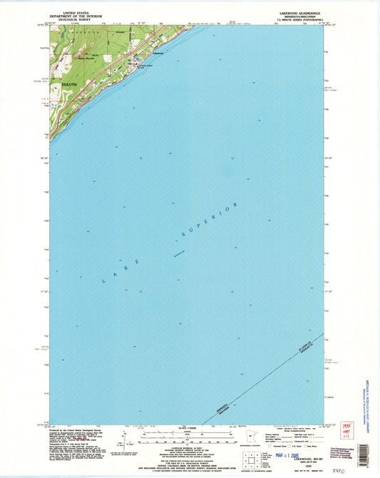 Classic USGS Lakewood Minnesota 7.5'x7.5' Topo Map Image