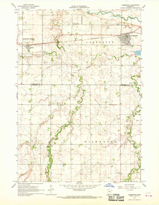 Classic USGS Lamberton Minnesota 7.5'x7.5' Topo Map Image