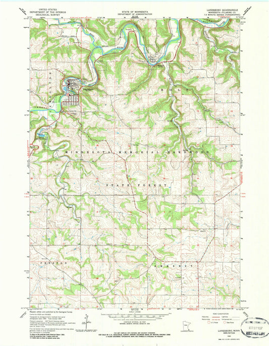 Classic USGS Lanesboro Minnesota 7.5'x7.5' Topo Map Image