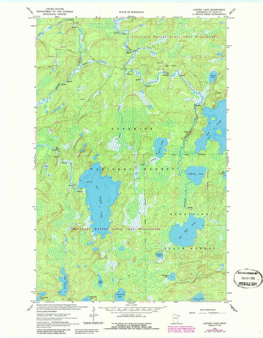 Classic USGS Lapond Lake Minnesota 7.5'x7.5' Topo Map Image