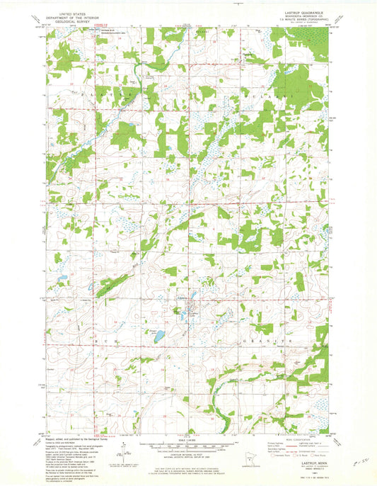 Classic USGS Lastrup Minnesota 7.5'x7.5' Topo Map Image