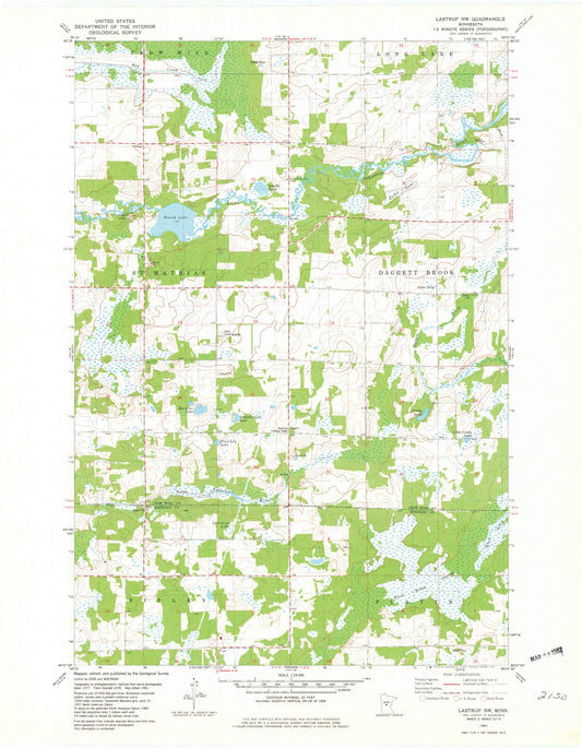 Classic USGS Lastrup NW Minnesota 7.5'x7.5' Topo Map Image