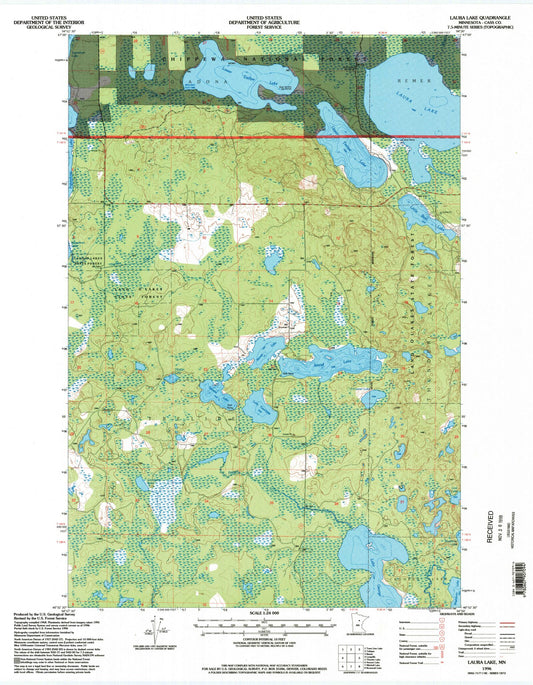 Classic USGS Laura Lake Minnesota 7.5'x7.5' Topo Map Image