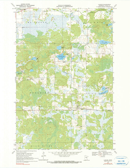 Classic USGS Lawler Minnesota 7.5'x7.5' Topo Map Image