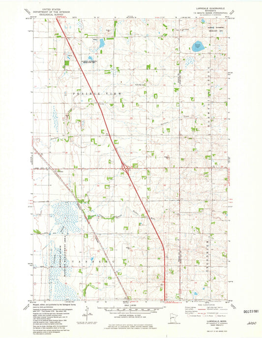 Classic USGS Lawndale Minnesota 7.5'x7.5' Topo Map Image