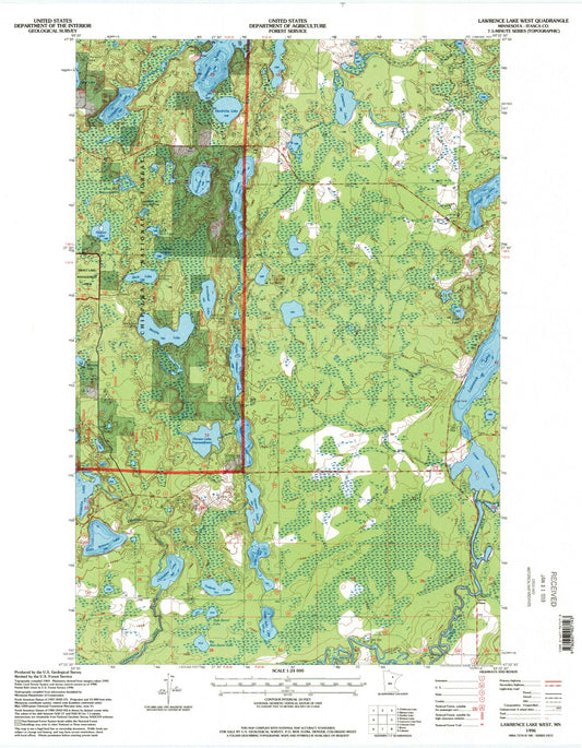 Classic USGS Lawrence Lake West Minnesota 7.5'x7.5' Topo Map Image