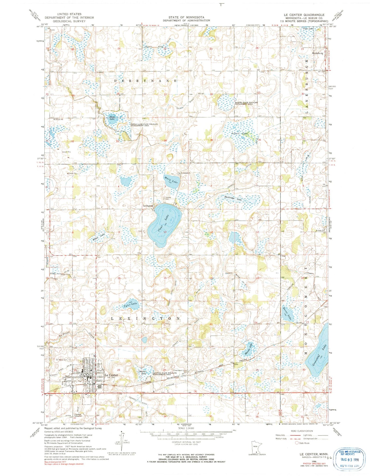 Classic USGS Le Center Minnesota 7.5'x7.5' Topo Map Image