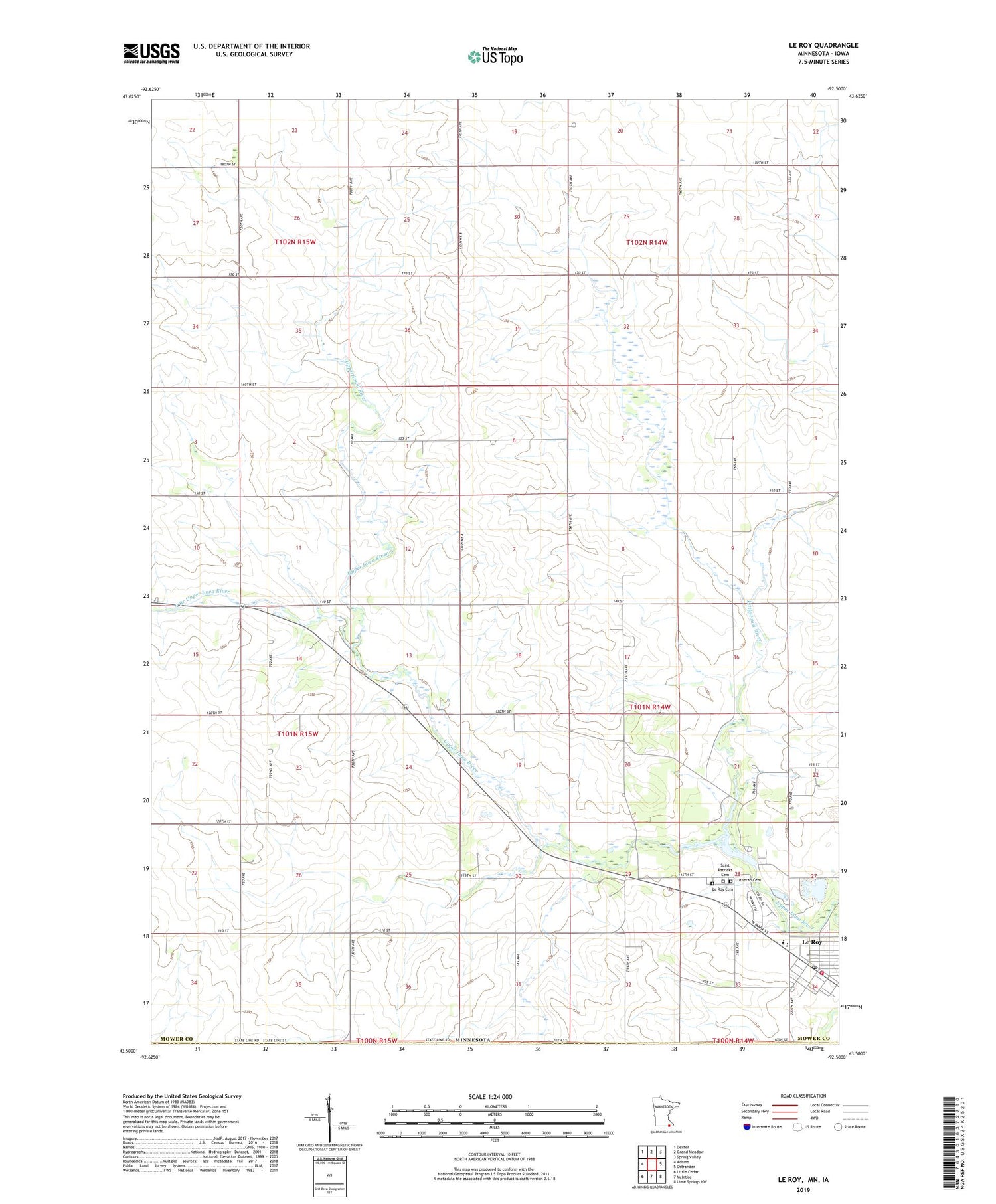 Le Roy Minnesota US Topo Map Image
