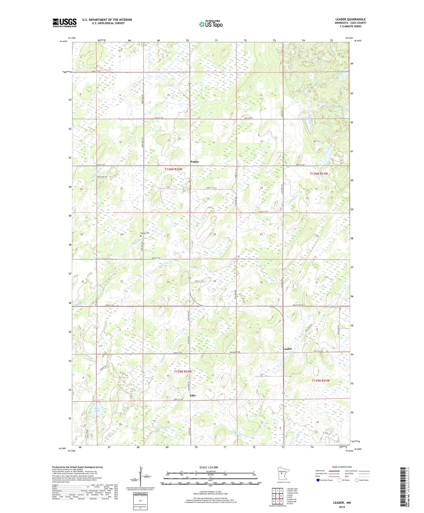 Leader Minnesota US Topo Map Image
