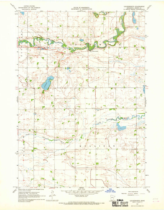 Classic USGS Leavenworth Minnesota 7.5'x7.5' Topo Map Image