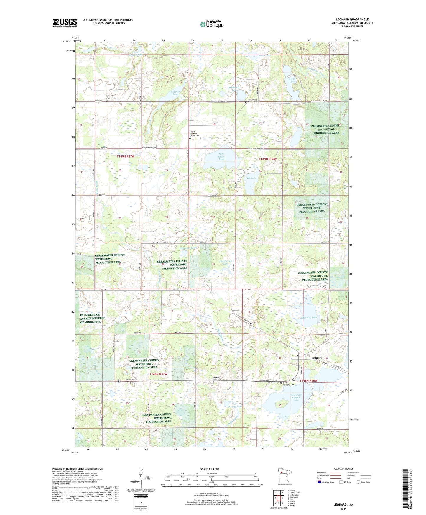 Leonard Minnesota US Topo Map Image