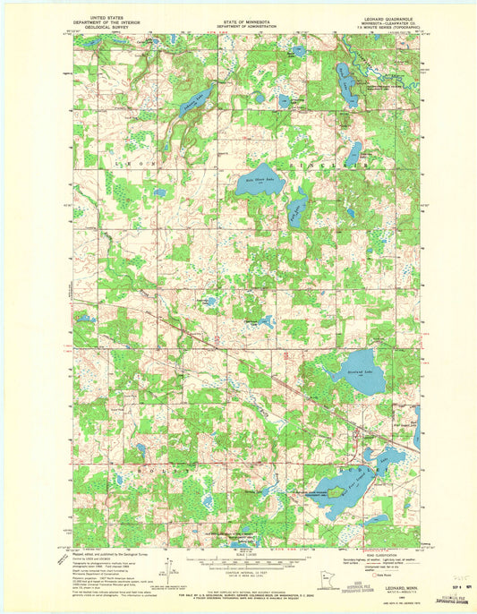 Classic USGS Leonard Minnesota 7.5'x7.5' Topo Map Image