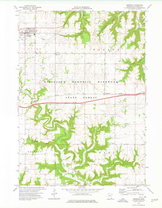 Classic USGS Lewiston Minnesota 7.5'x7.5' Topo Map Image