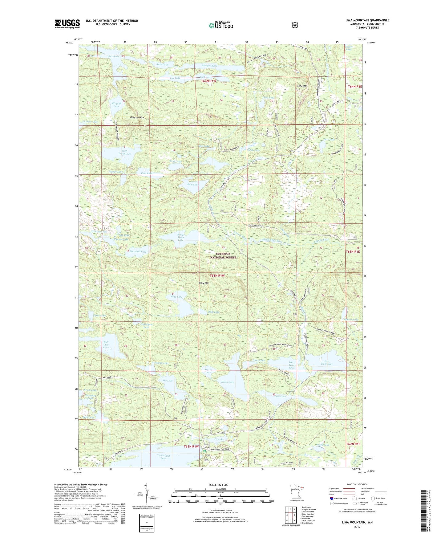 Lima Mountain Minnesota US Topo Map Image