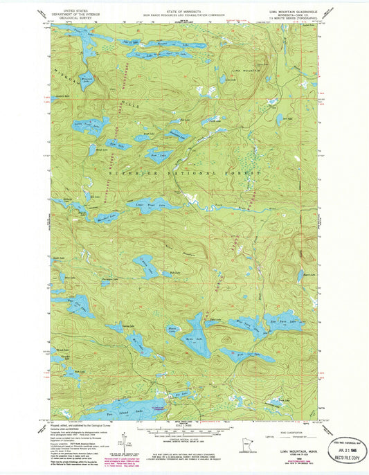 Classic USGS Lima Mountain Minnesota 7.5'x7.5' Topo Map Image