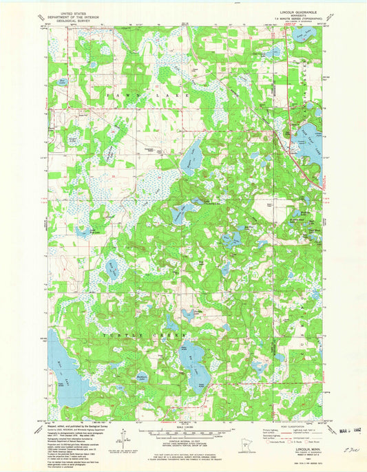 Classic USGS Lincoln Minnesota 7.5'x7.5' Topo Map Image
